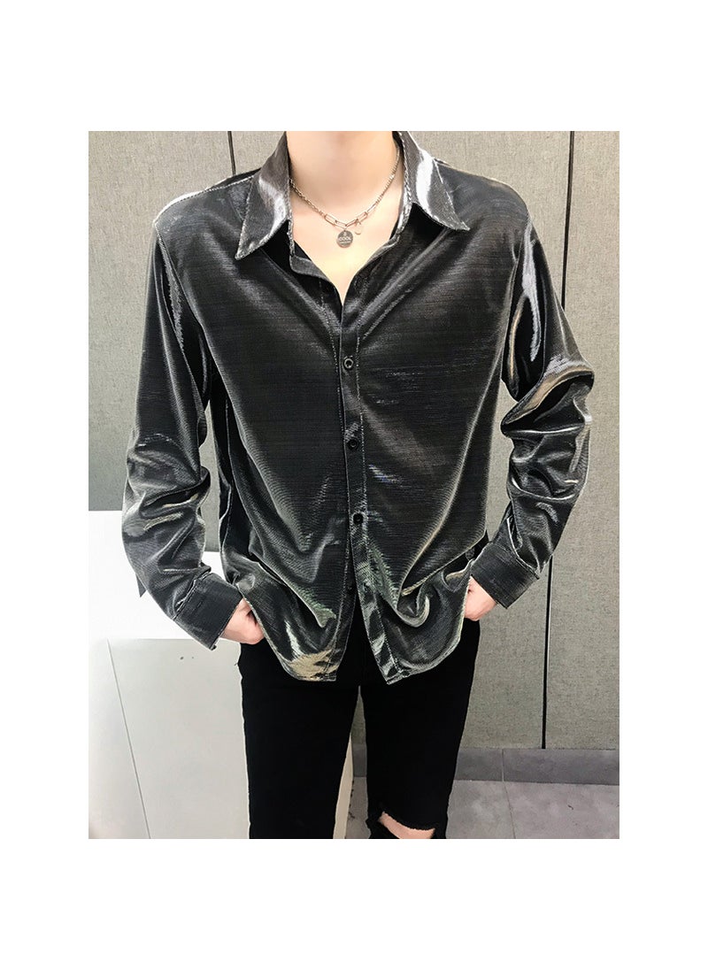 Reflective Glossy Casual Mens Shirt gray