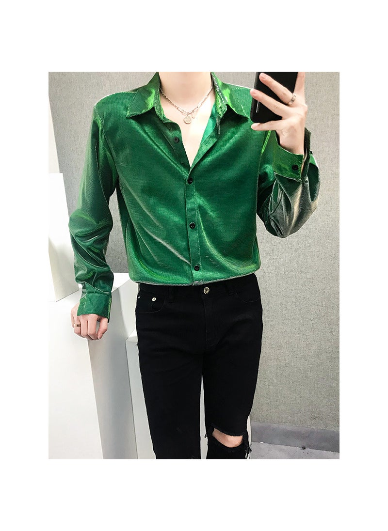 Reflective Glossy Casual Mens Shirt green