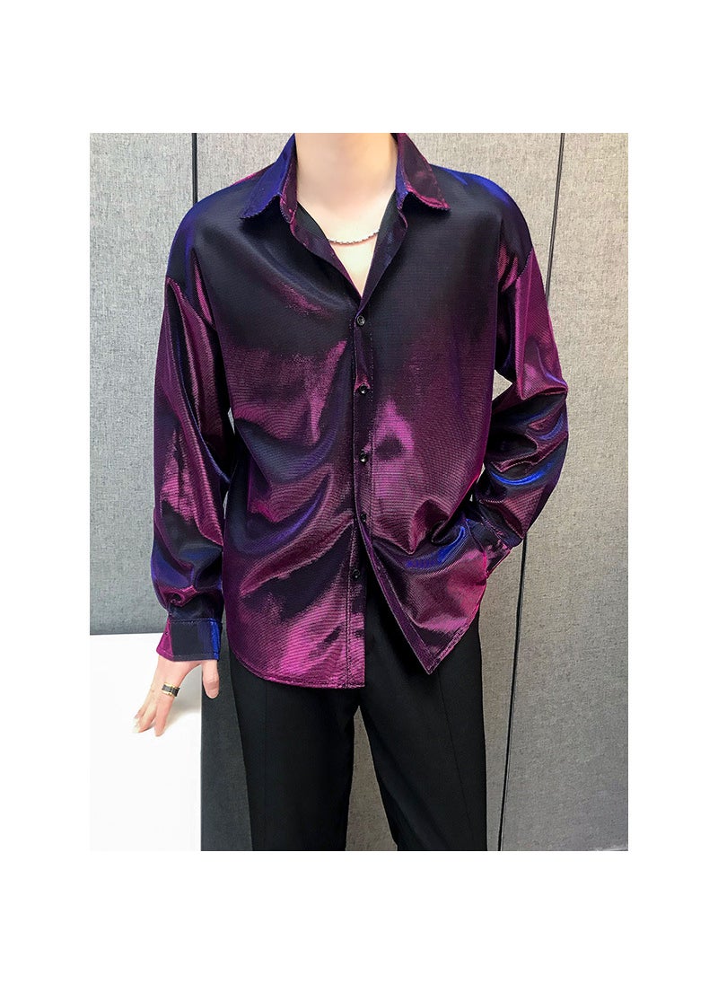 Reflective Glossy Casual Mens Shirt purple red