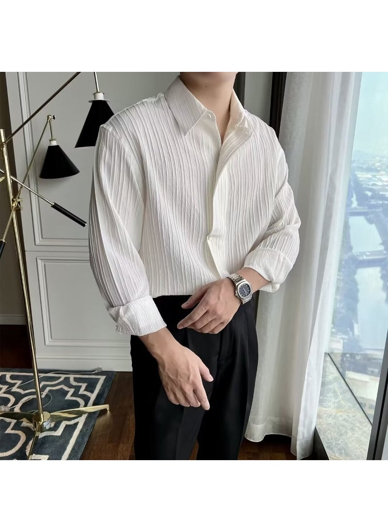 Elegant Long Sleeve Mens Business Shirt white