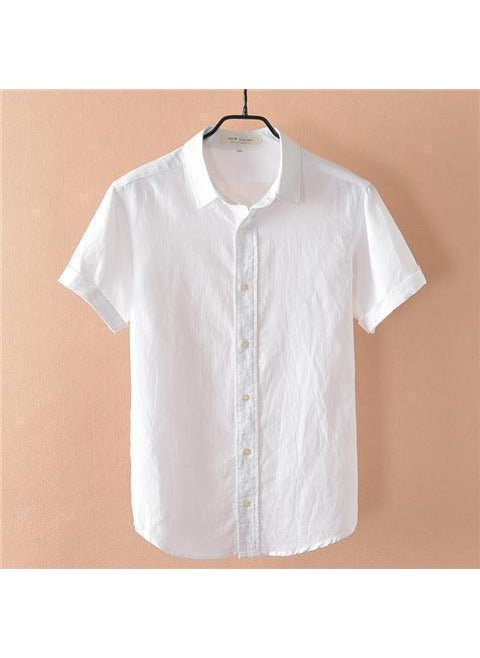 Breathable Linen Mens Short Sleeve Shirt ☺☺white high quality☺☺