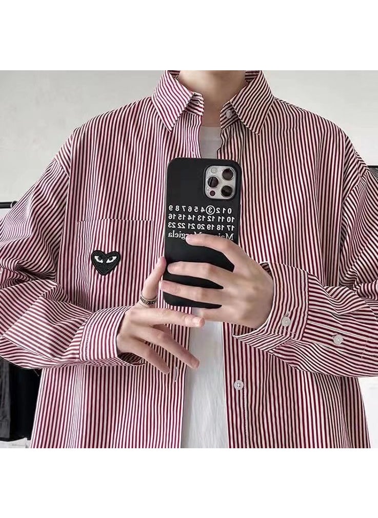 Striped Love Heart Long Sleeve Casual Shirt red strip