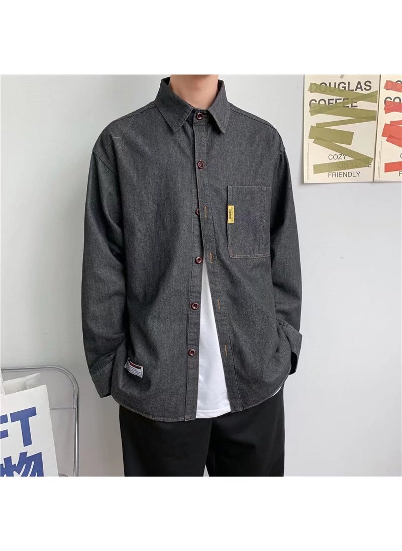 Korean Fashion Loose Denim Shirt Men Casual Jacket black