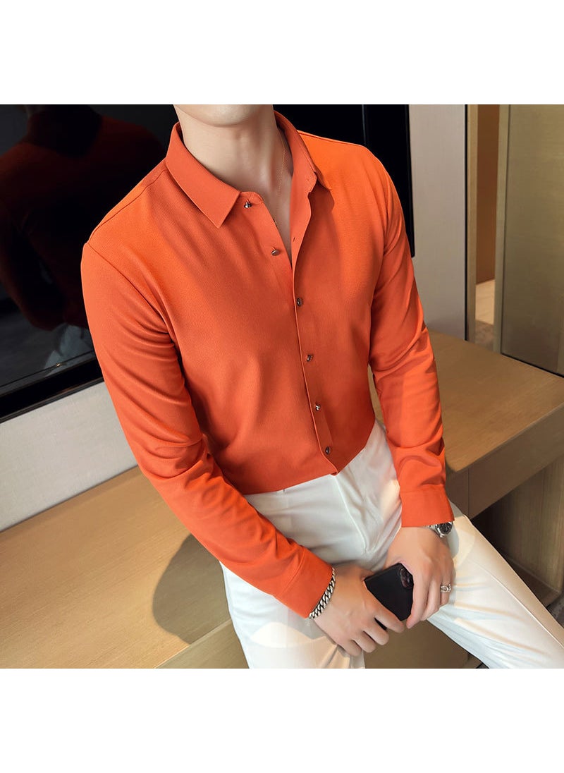 2023 Spring Mens Slim Casual Shirt Orange