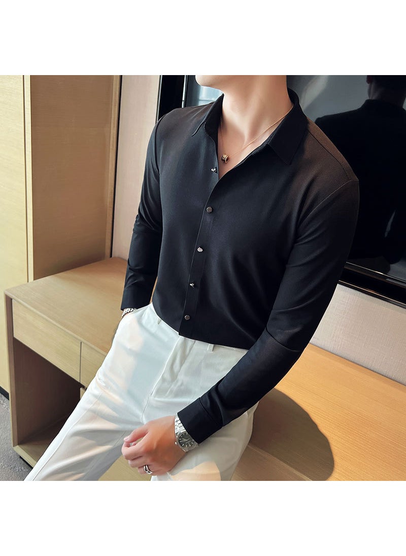 2023 Spring Mens Slim Casual Shirt Black