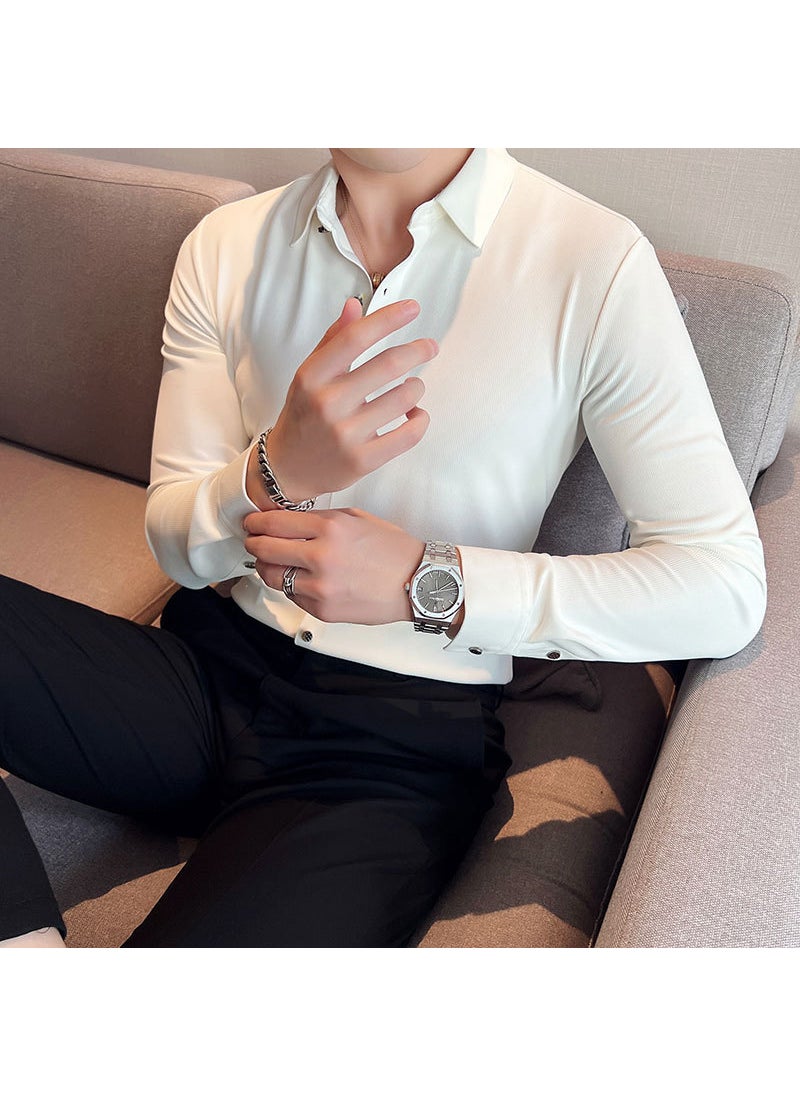 2023 Spring Mens Slim Casual Shirt White