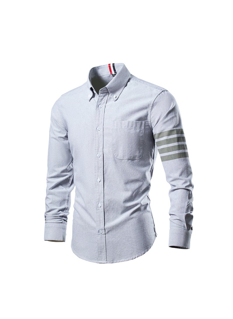 Mens Casual Fashion Stripe Long Sleeve Shirt Gray