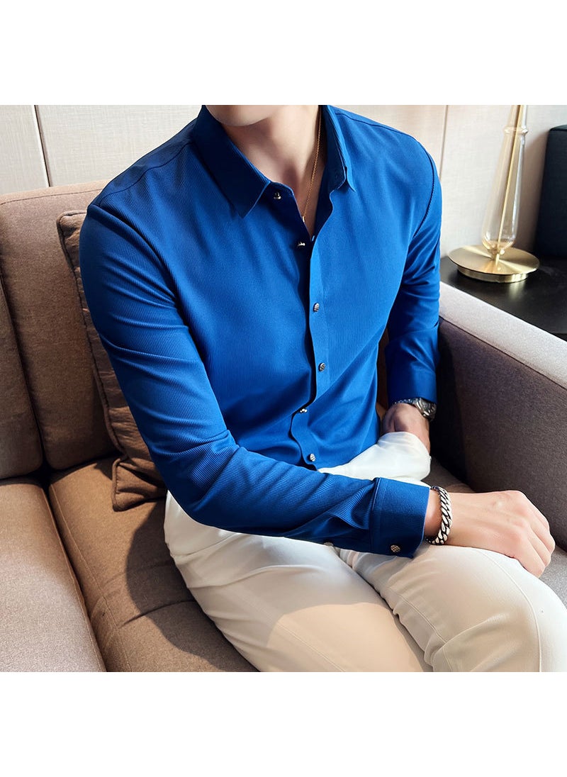 2023 Spring Mens Slim Casual Shirt Blue