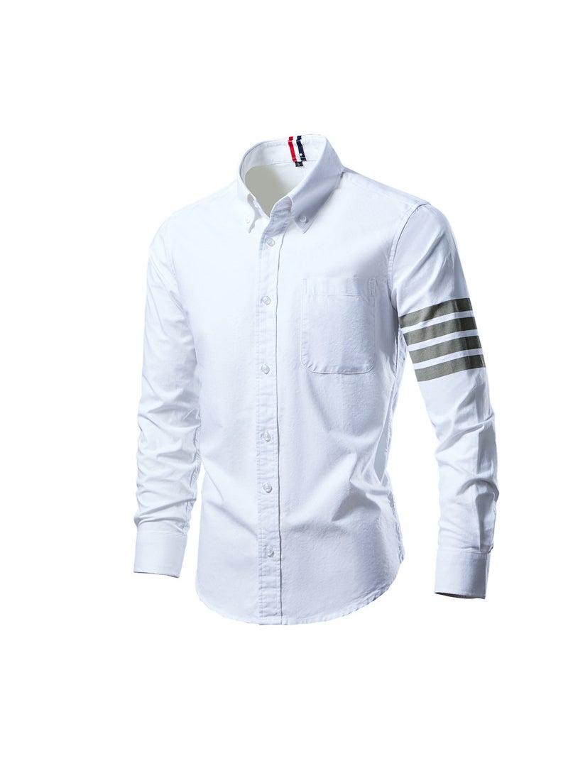 Mens Casual Fashion Stripe Long Sleeve Shirt White