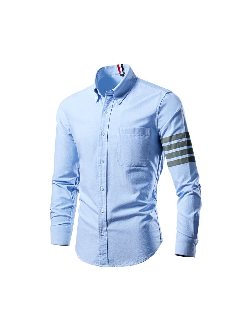 Mens Casual Fashion Stripe Long Sleeve Shirt Blue