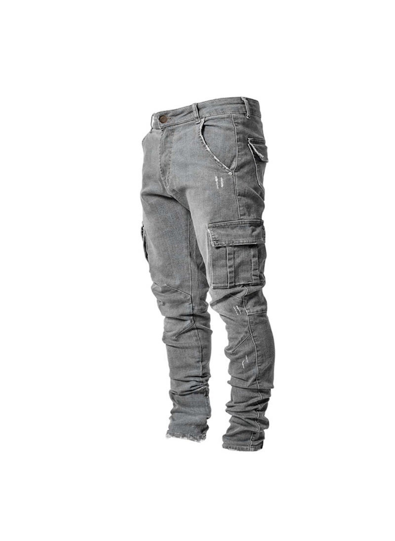 European Slim Fit Casual Mens Denim Jeans Grey