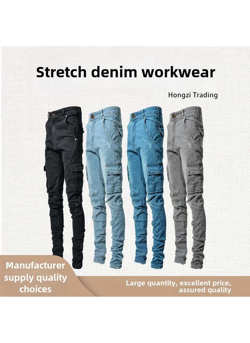 European Slim Fit Casual Mens Denim Jeans Grey