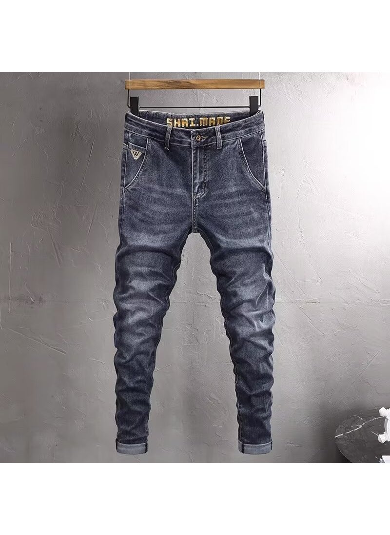 Spring Summer Slim Fit Denim Jeans Men Blue