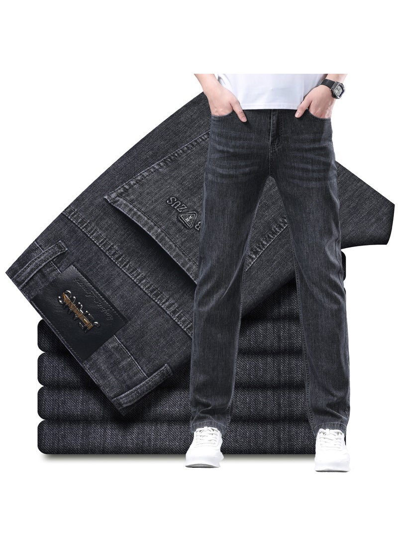 2024 Mens Straight-Cut High-Waist Denim Jeans 619B black gray [thin]]