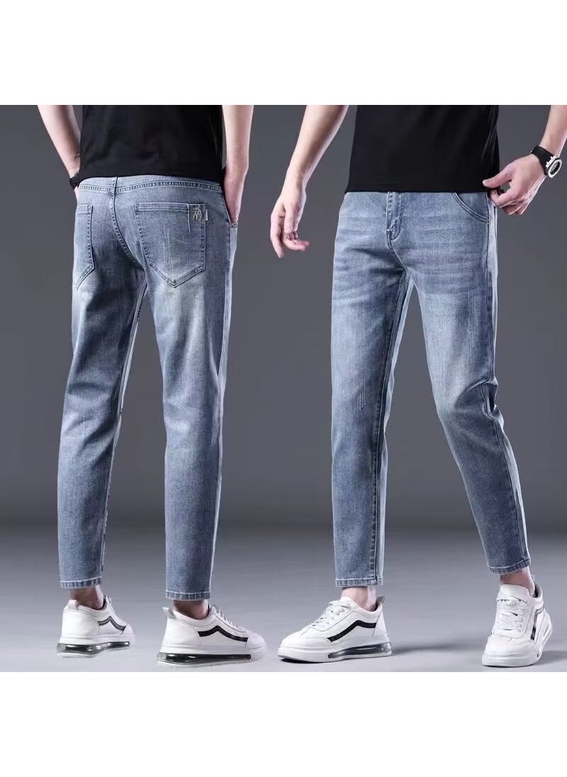 Korean Slim Fit Stretch Jeans for Men Light blue