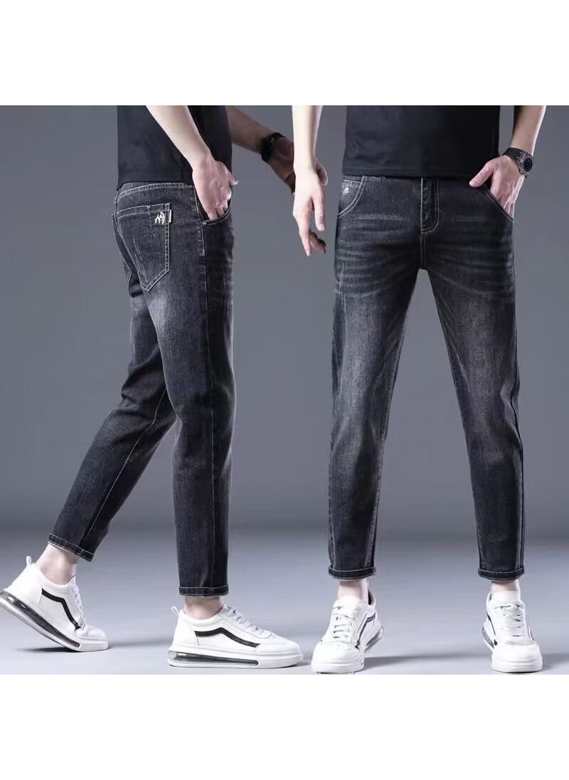 Korean Slim Fit Stretch Jeans for Men Black