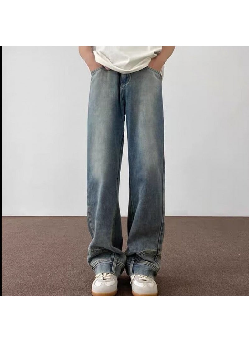 2024 Mens Japanese Straight Denim Jeans Blue