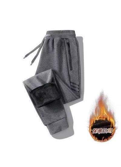 Mens Autumn Winter Velvet Joggers Casual LooseDark gray fleece-lined Dark gray fleece-lined