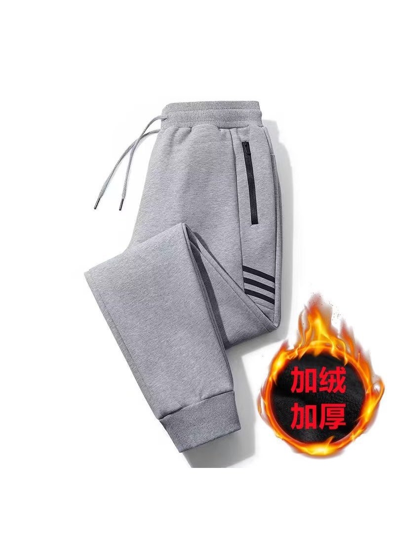 Mens Autumn Winter Velvet Joggers Casual LooseLight gray fleece-lined Light gray fleece-lined