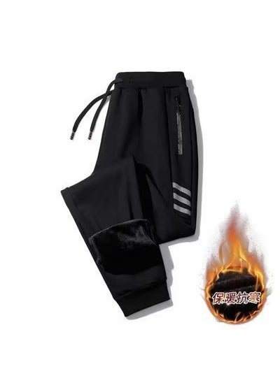 Mens Autumn Winter Velvet Joggers Casual LooseBlack fleece-lined Black fleece-lined