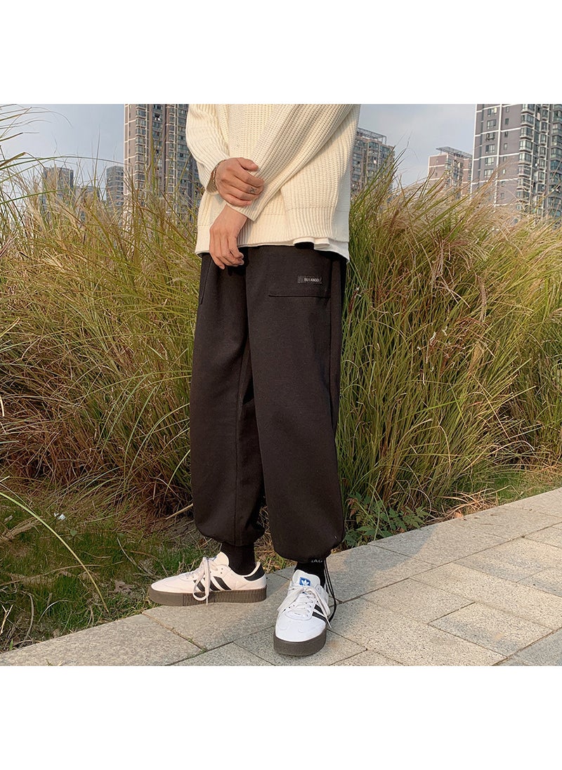 Mens Korean Trendy Thick Casual Sweatpants Black