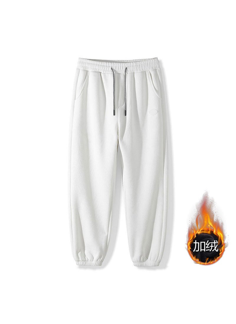 Mens New Waffle Knit Sweatpants Loose Cuff White (Velvet)