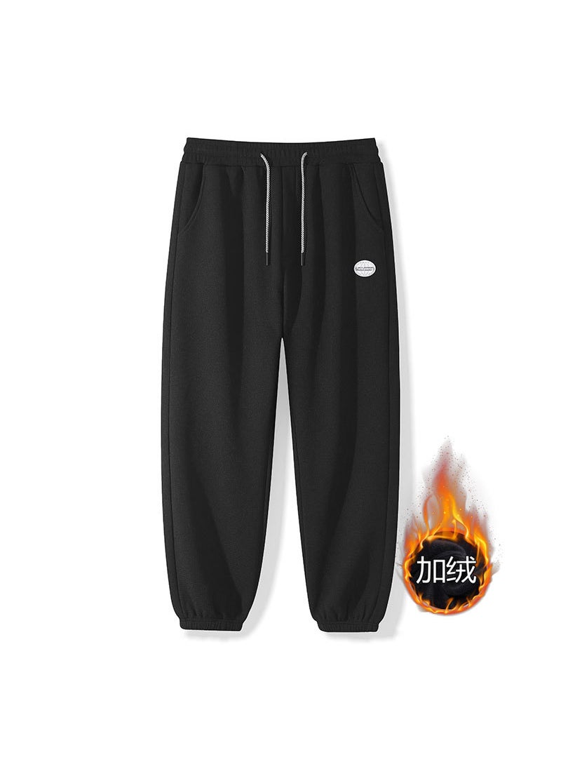 Mens New Waffle Knit Sweatpants Loose Cuff Black (Velvet)