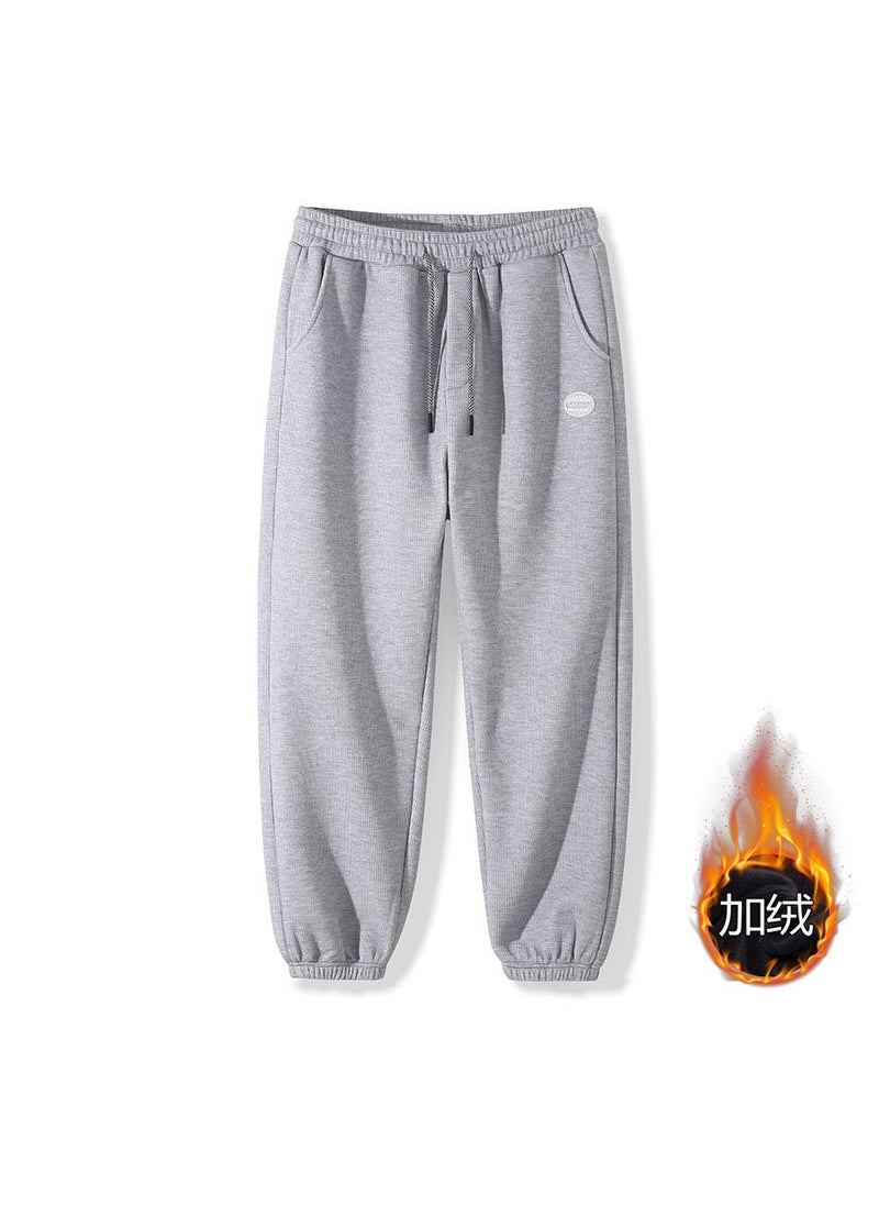 Mens New Waffle Knit Sweatpants Loose Cuff Grey (Velvet)