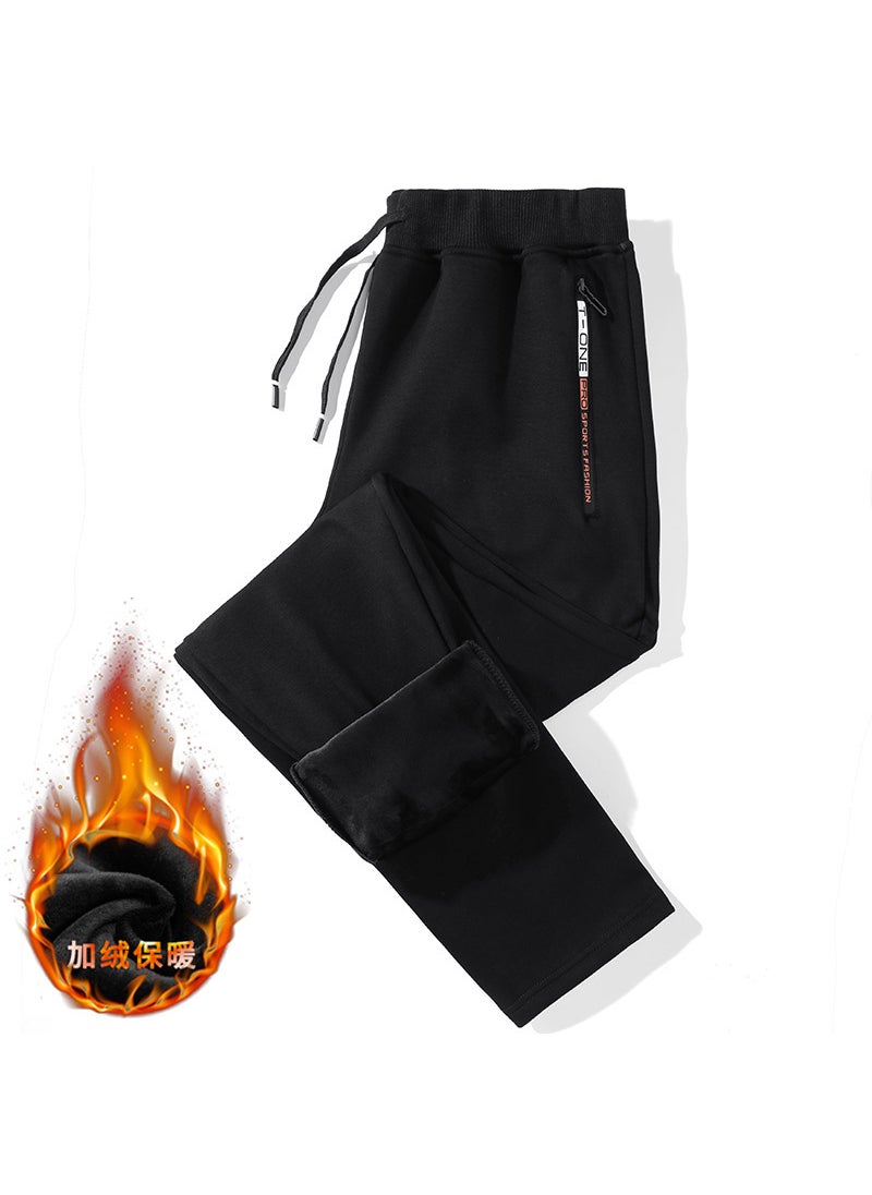 Mens Thick Warm Fleece Sweatpants Casual Plus Size Black (flat mouth)