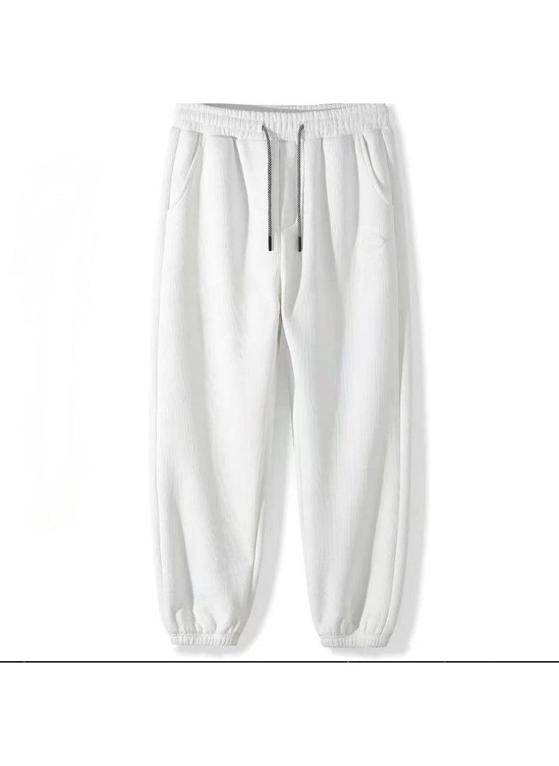 Mens New Waffle Knit Sweatpants Loose Cuff White