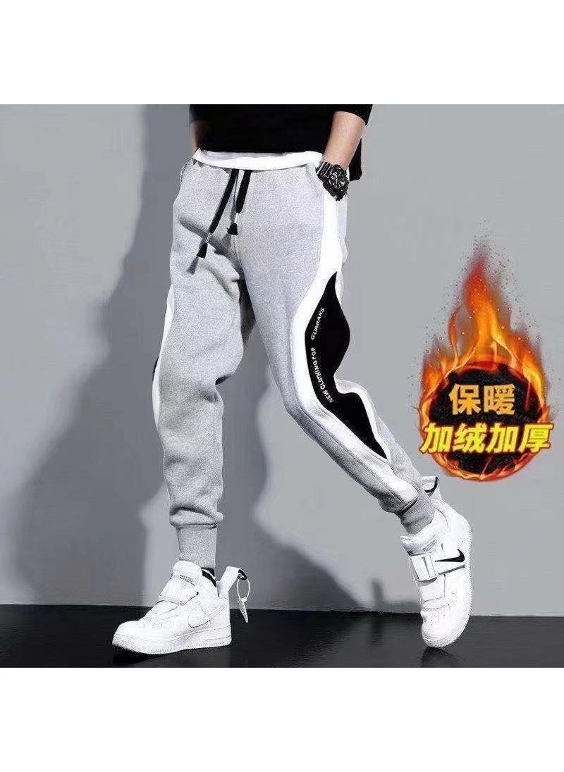 Mens Casual Velvet Sweatpants Autumn Winter Gray (fleece-lined)