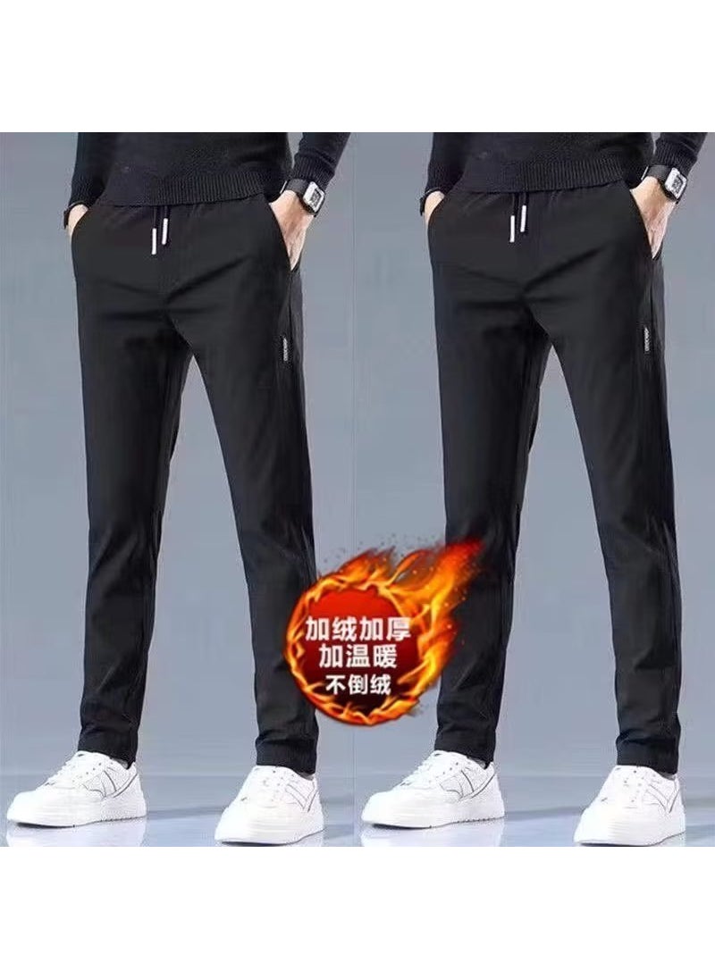 Fleece-Lined Warm Mens Sweatpants Plus Size Black