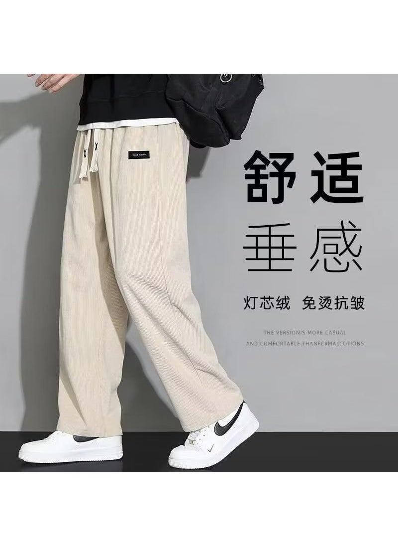 Japanese Laid-back Wide Leg Mens Sweatpants Autumn Casual Apricot