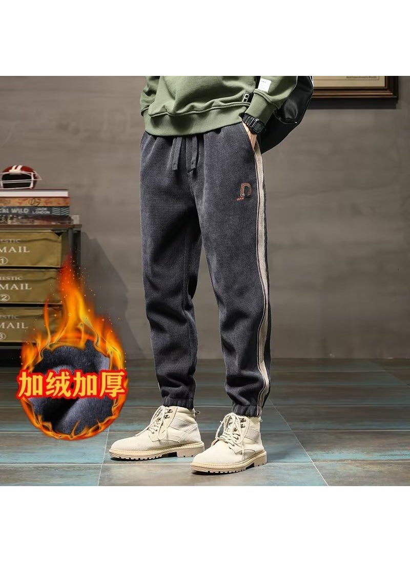 2024 Mens Warm Casual Pants Autumn Winter Thick Velvet Loose Trendy Sport Sweatpants velvet gray