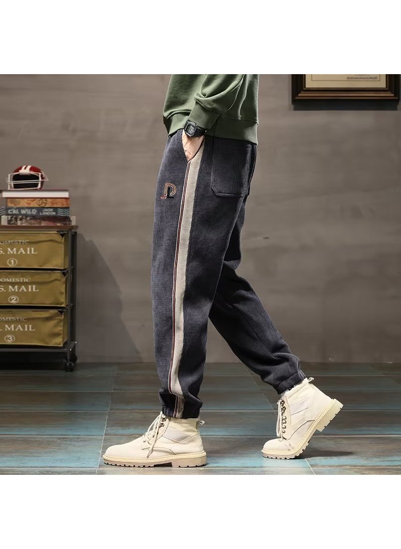 2024 Mens Warm Casual Pants Autumn Winter Thick Velvet Loose Trendy Sport Sweatpants Grey