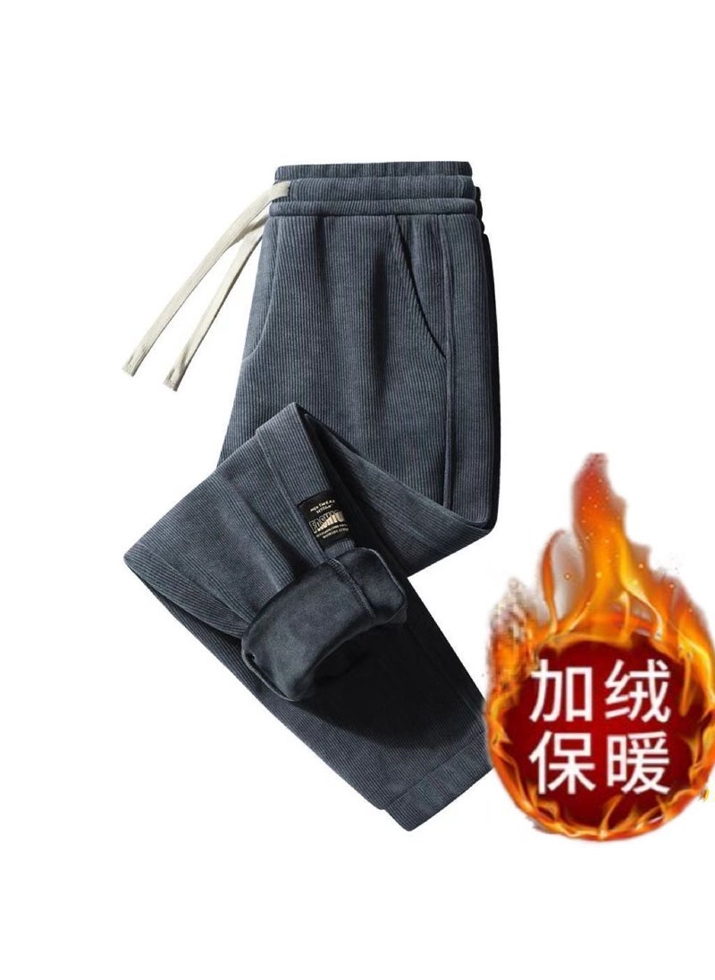 Mens Fleece-Lined Corduroy Pants with Drawstring Black [corduroy] cybin d