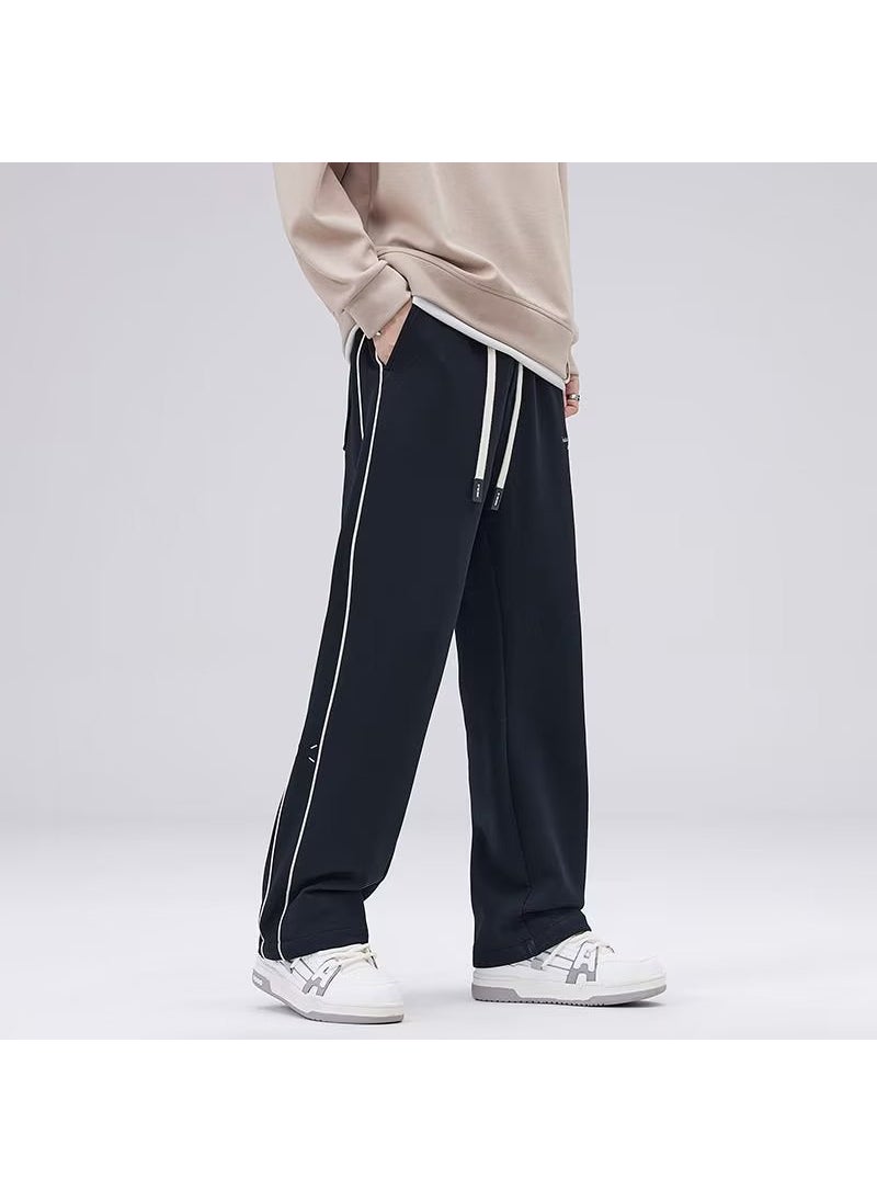 Trendy American Side Striped Sweatpants Casual Oversized Black