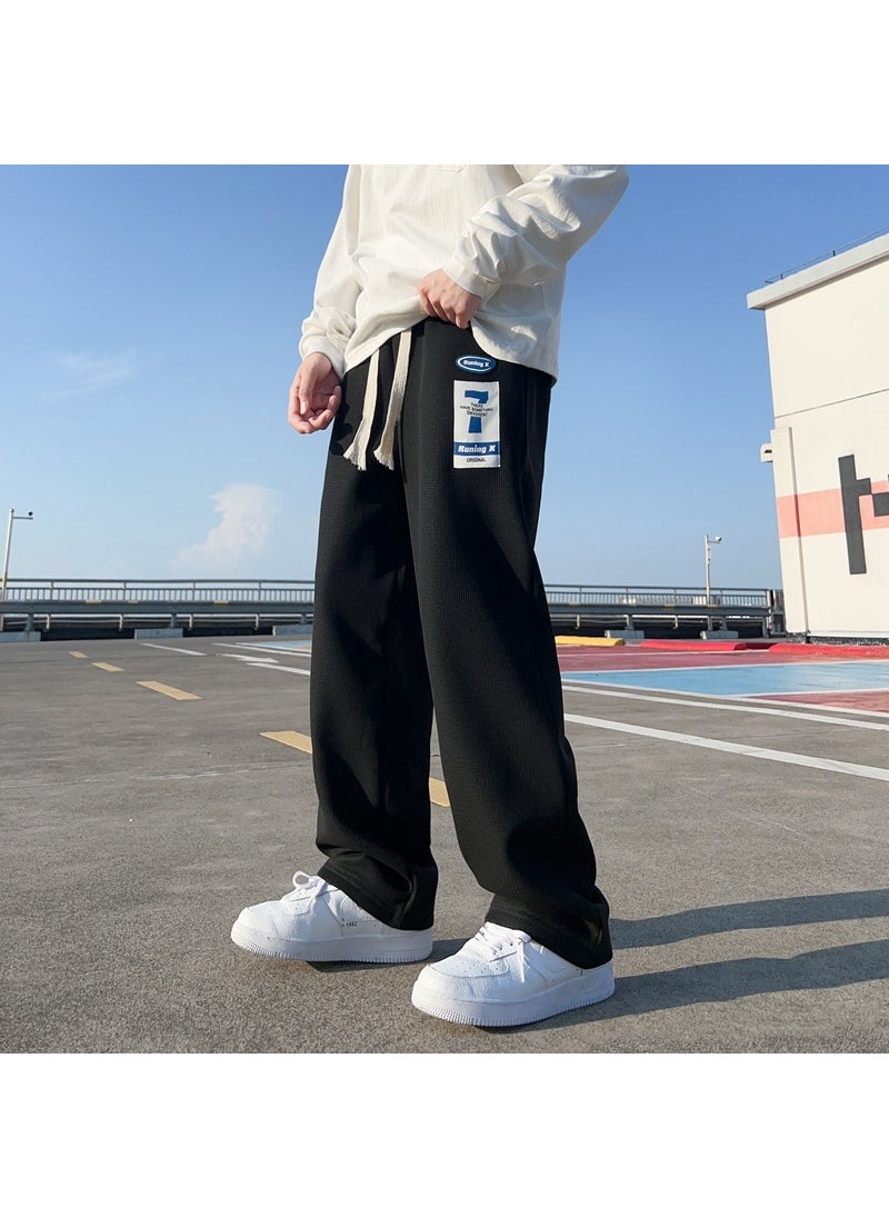 2024 Mens Summer Waffle Joggers Casual Loose Sport Pants 1010 black