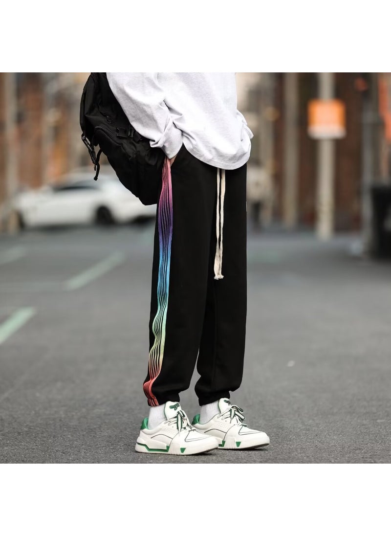 Retro Streetwear Mens Joggers Casual Pants Black