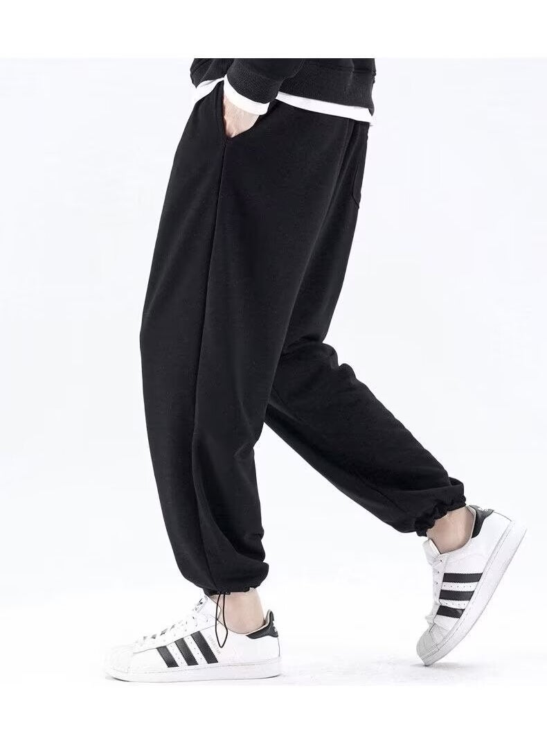 Mens Casual Pants Summer Loose Fit Solid Color Sweatpants Black