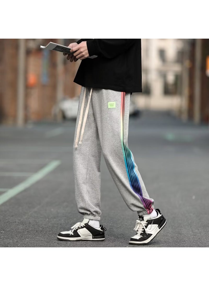 Retro Streetwear Mens Joggers Casual Pants Grey