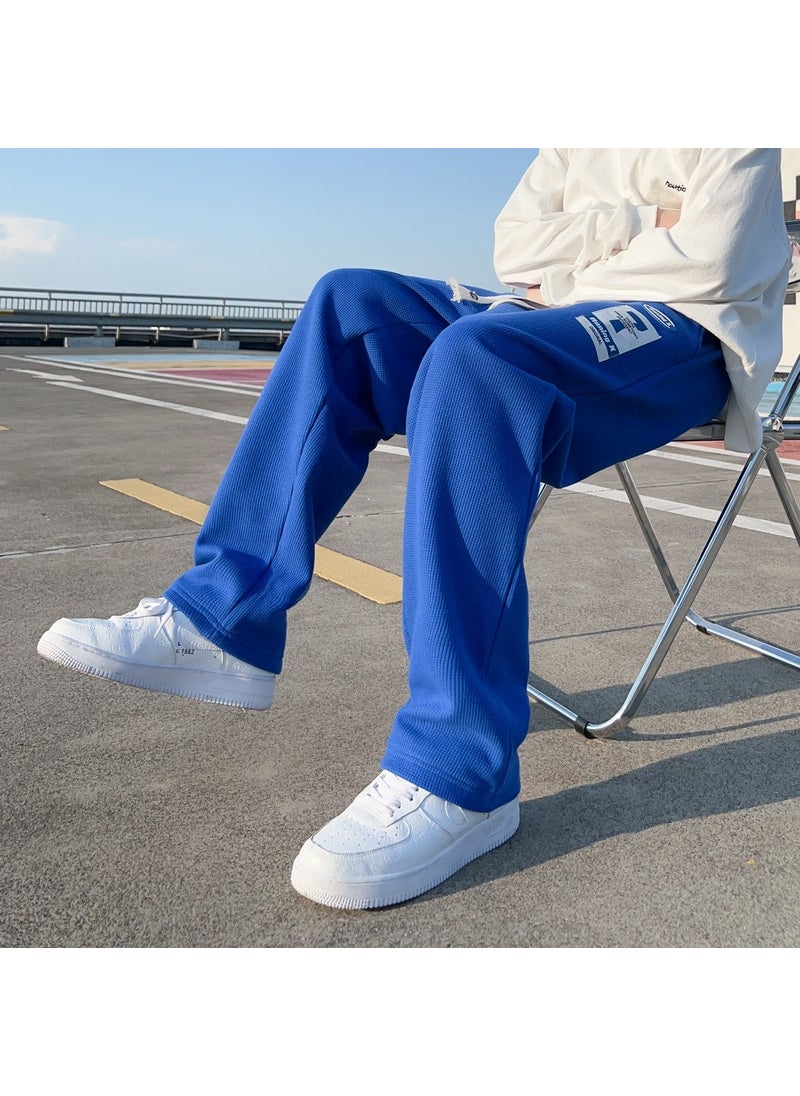 2024 Mens Summer Waffle Joggers Casual Loose Sport Pants 1010 blue