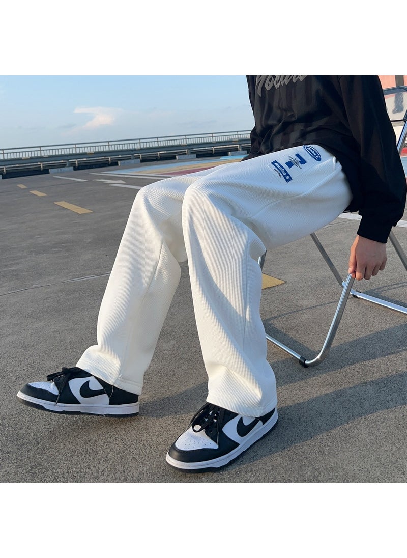 2024 Mens Summer Waffle Joggers Casual Loose Sport Pants 1010 white