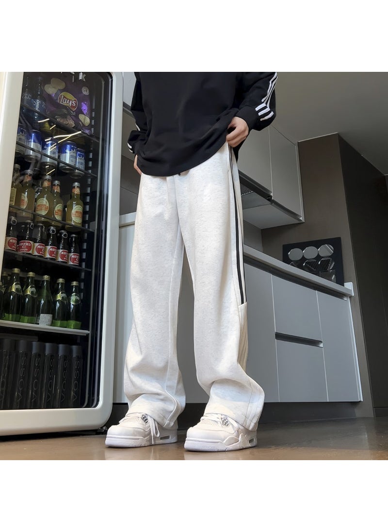 Grey Striped Casual Sweatpants Mens Autumn Trendy white gray