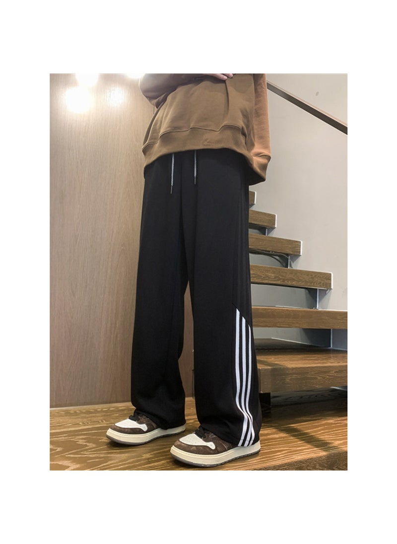 Grey Striped Casual Sweatpants Mens Autumn Trendy Black