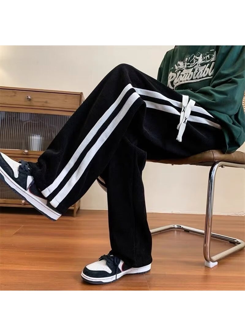 Mens Retro Stripe Casual Loose Sweatpants black