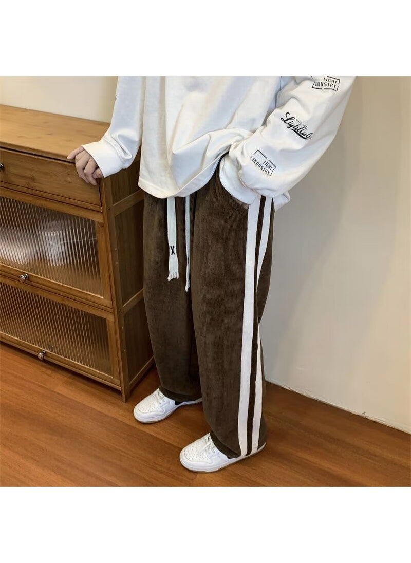 Mens Retro Stripe Casual Loose Sweatpants brown