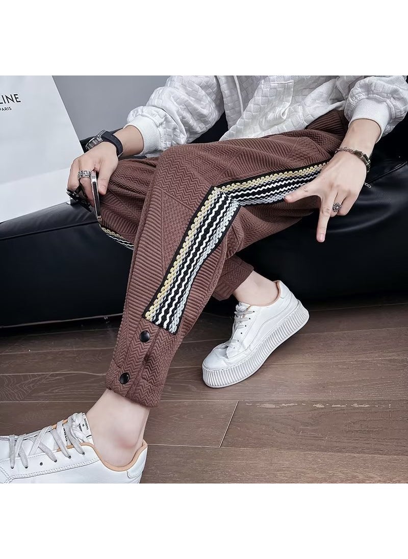 Mens Loose Stripe Tape Joggers Autumn Black
