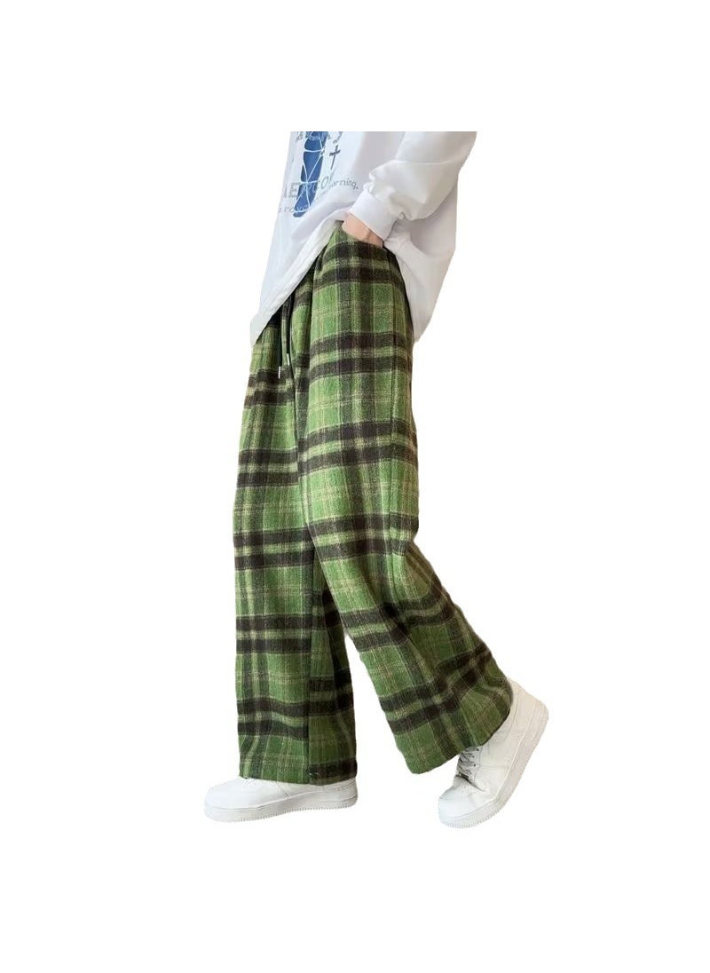 Retro Checkered Joggers Casual Loose Fit Men A922 Black