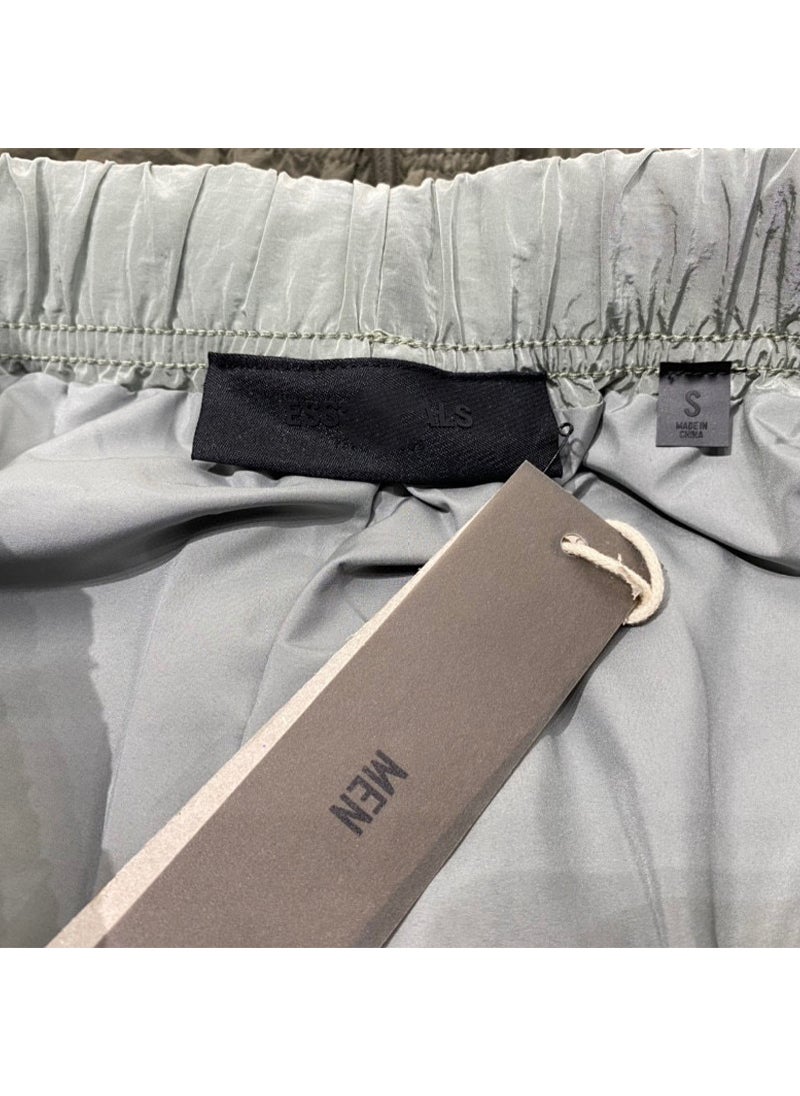 ESSENTIAS Pleated Nylon Joggers Metal Zip Casual Mens Pants seal gray